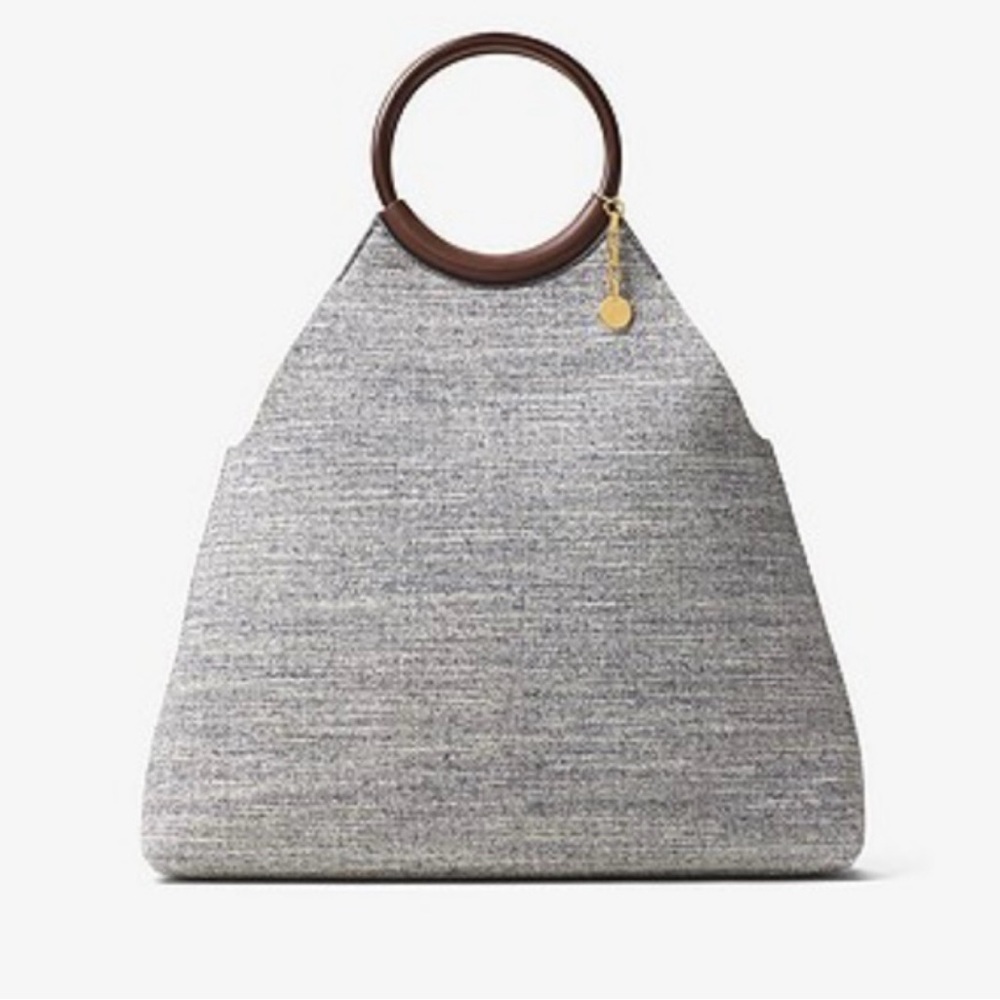 Michael Kors Collection Textured Blue Tote with Brown Handle.